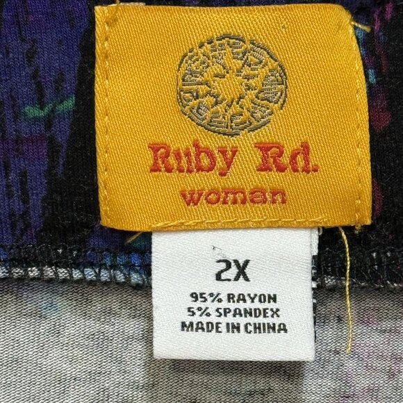 Ruby Rd Womens Blouse Plus 2X Boat Neck Colorful 3/4 Sleeve Shirt Top Artsy Art - Picture 6 of 8